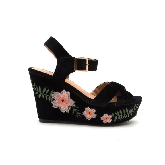 Black Velvet Platform Wedges - Picture 2 of 4